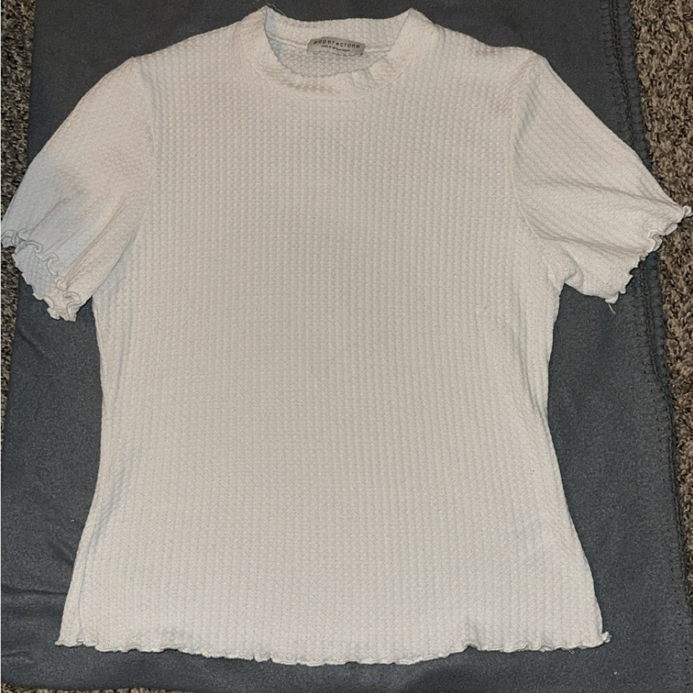 Paper Crane White Ribbed Fitted T-Shirt
